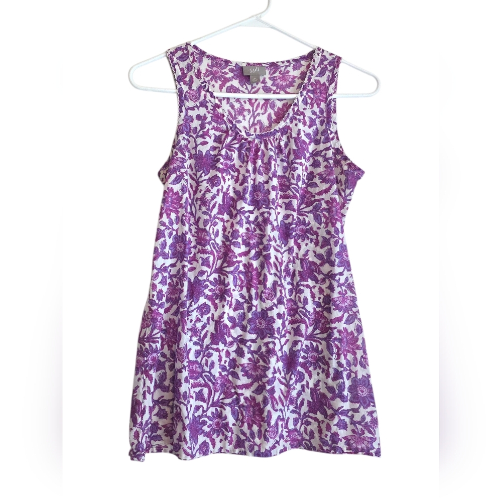 J Jill Purple Floral Tank Top 100% Cotton 17" PTP